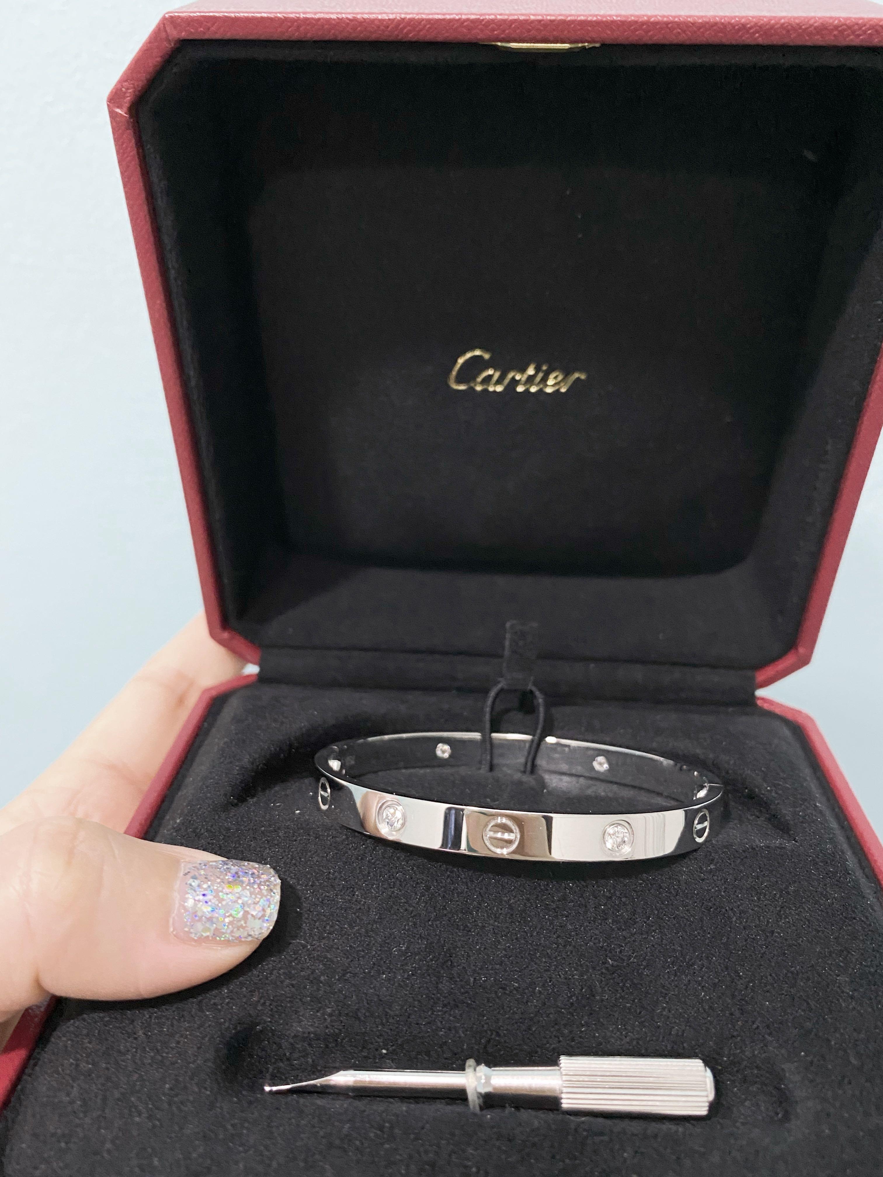 Cartier Love Bracelet 4 Diamonds White Gold Size 17 Luxury Accessories On Carousell