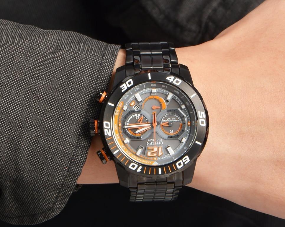 Citizen eco drive orange and black chronograph clearance
