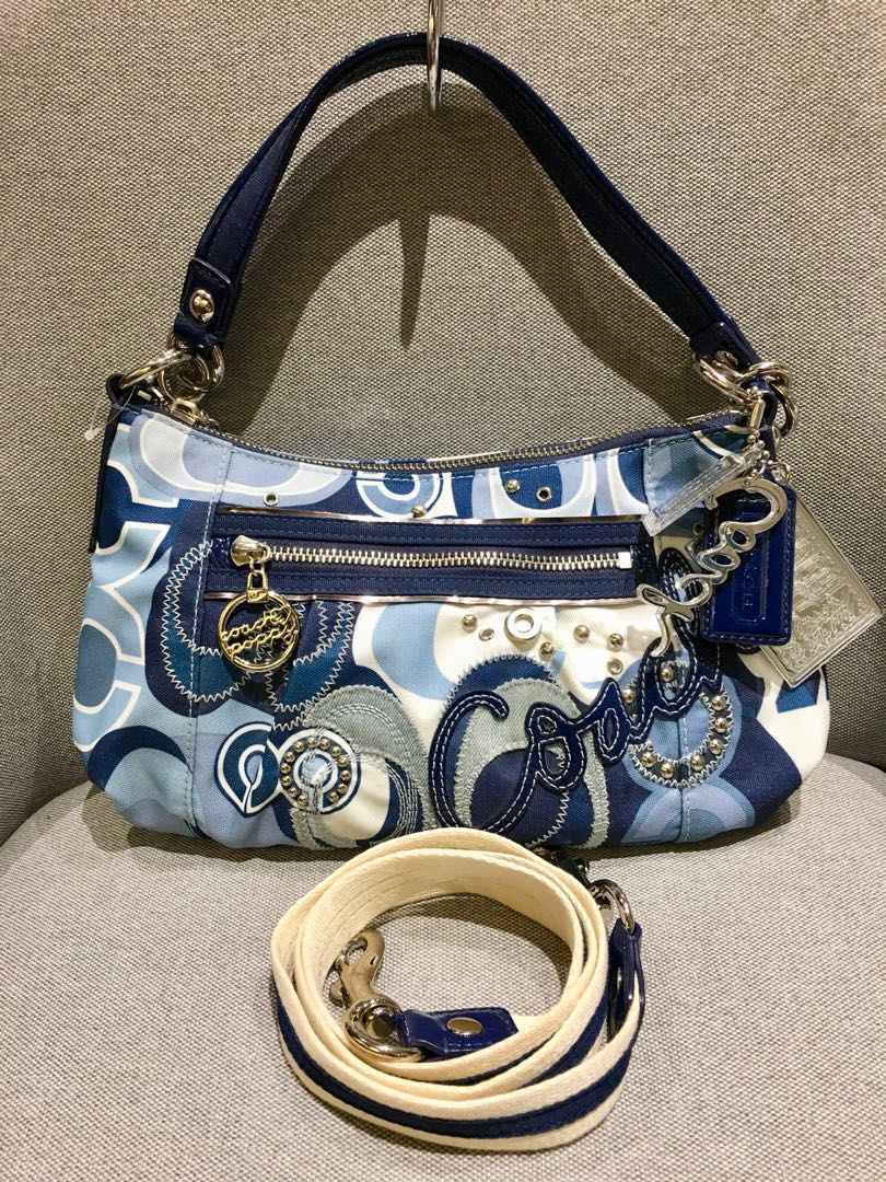 COACH POPPY 3D Op Art Glam Blue/Turquoise Tote Purse Handbag 14983 $198.  $65.00 - PicClick