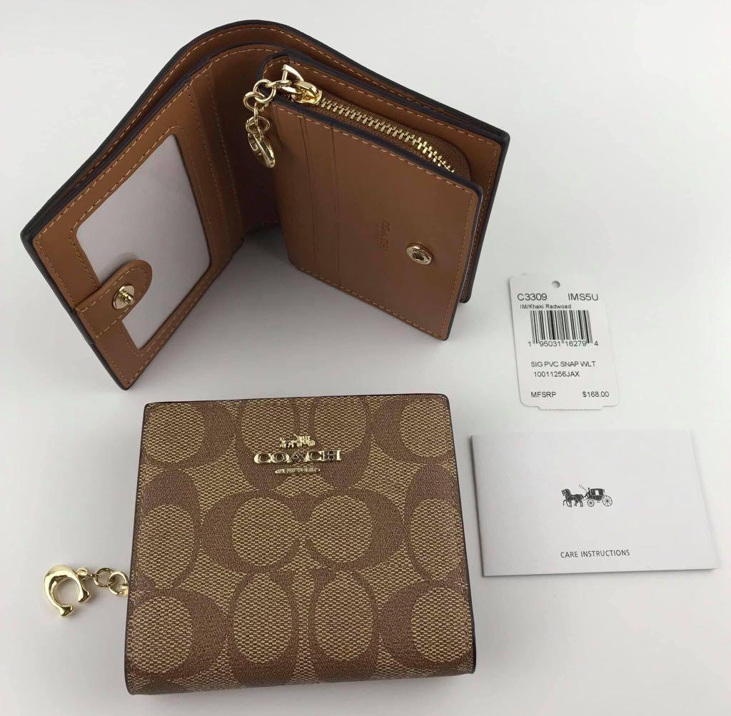 Coach Snap Card Case in Signature Canvas, Women's Fashion, Bags