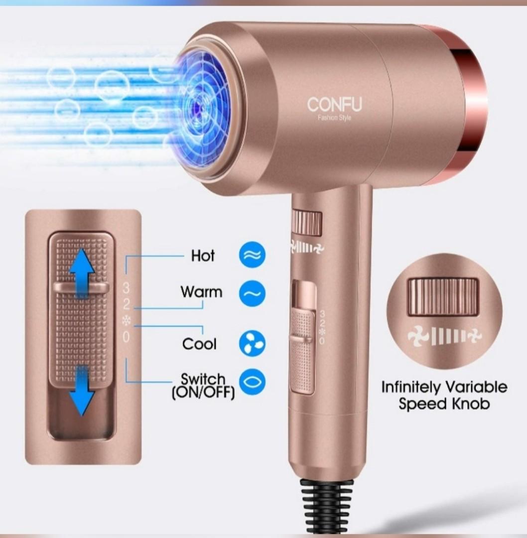 CONFU 1800W Professional Hair Dryer, Lightweight Hair Dryer, Ionic Hair  Dryers with Diffuser and Concentrator and Cool Fire Button for Travel Salon  Home Use, Beauty & Personal Care, Hair on Carousell