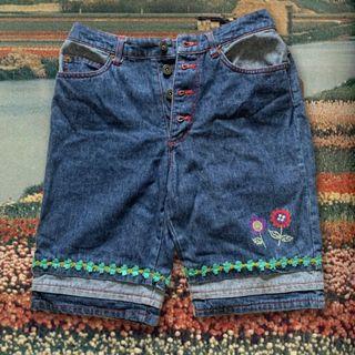 Denim Shorts with Floral Embroidery