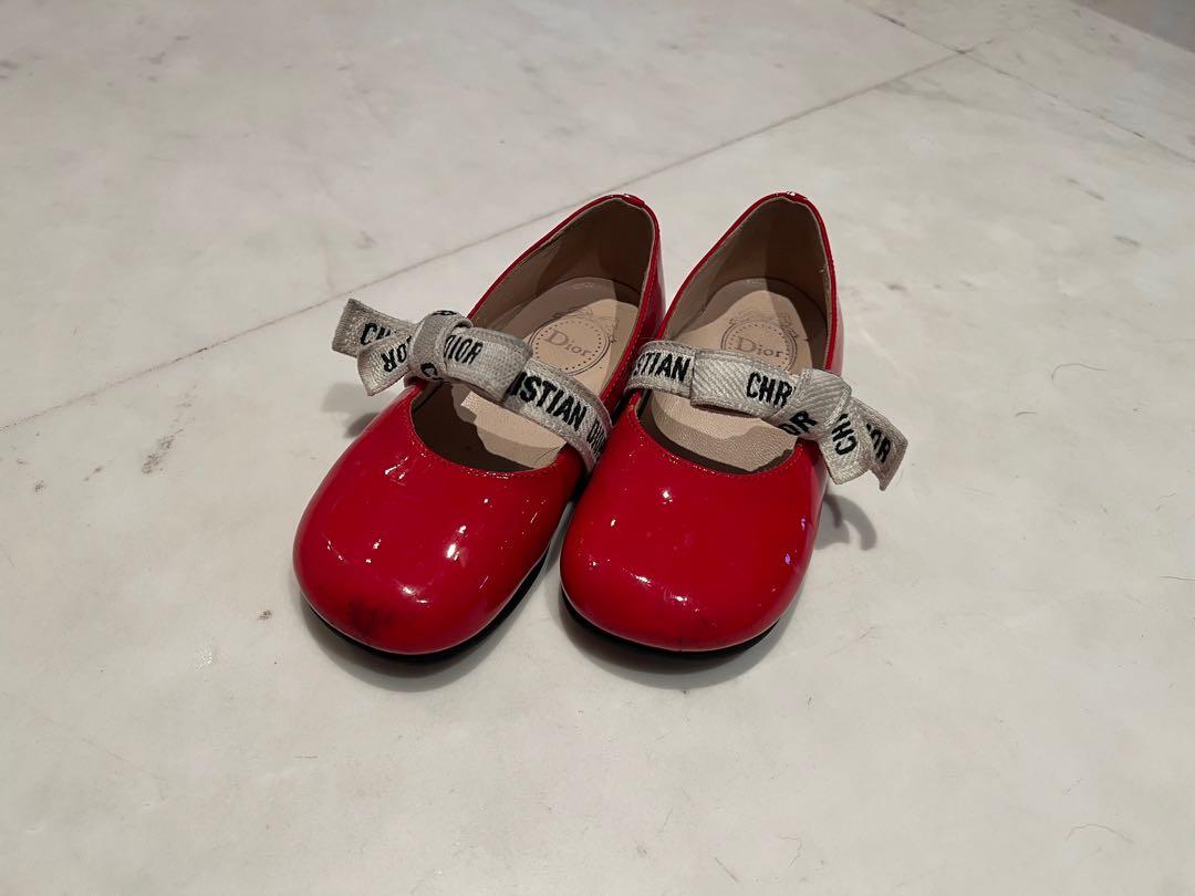 Dior red shoes with logo ribbon detail