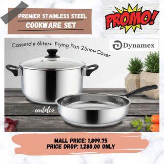 Dynamex Premier Stainless Steel-Cookware Set Casserole 6liter+Frying Pan 25cm+Cover