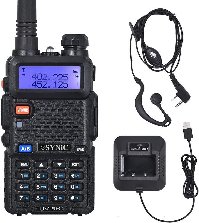 eSynic UV-5R Walkie Talkie Dual Band VHF/UHF with LED Display 128 Memory  Channel with flashing Alarm and Radio Function Supports VOX for  Construction Site Hotel Outdoor Adventure with USB Charge Base, Mobile