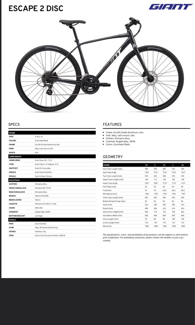 Giant Escape 2 Disc hybrid, Sports 