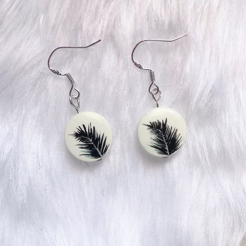Natural wood and blue Minimalist and geometric jewelry Acrylic paint Hand-painted wood Earrings