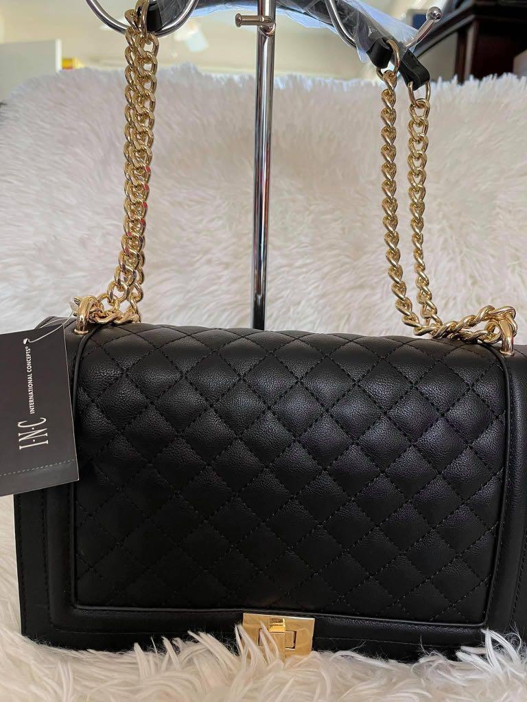 INC International Concepts Le Boy Style Calfskin Quilted Medium Black
