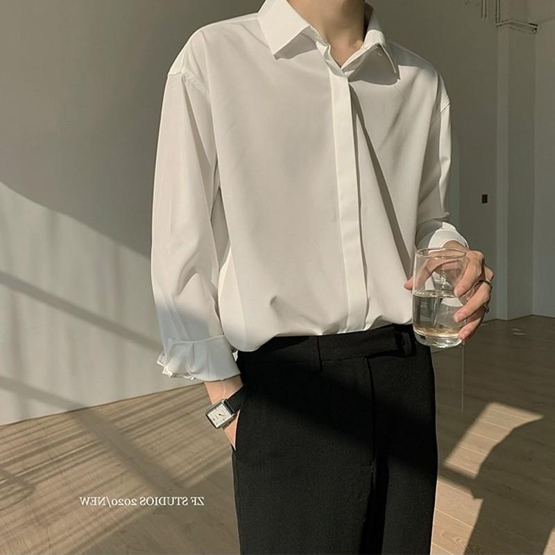 Men's High Quality Casual Korean Style Formal Office Outfit Long Sleeve  Polo 