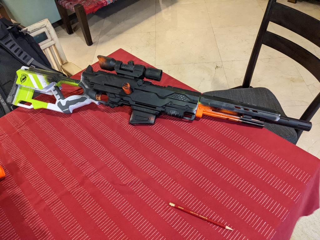 NERF Longstrike Modulus Toy Blaster with Barrel Extension, Bipod, Scopes,  18 Elite Darts & 3 Six-Clips ( Exclusive)