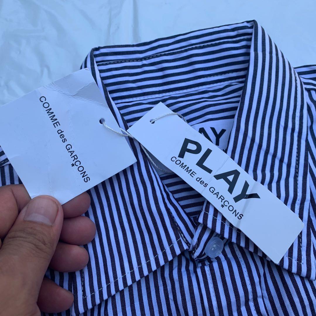 NWT CDG COMME DES GARCONS POLO LONG SLEEVE FORMAL WEAR MEDIUM VERTICAL STRIPES WHITE BLUE UNISEX Men s Fashion Tops Sets Tshirts Polo Shirts on Carousell