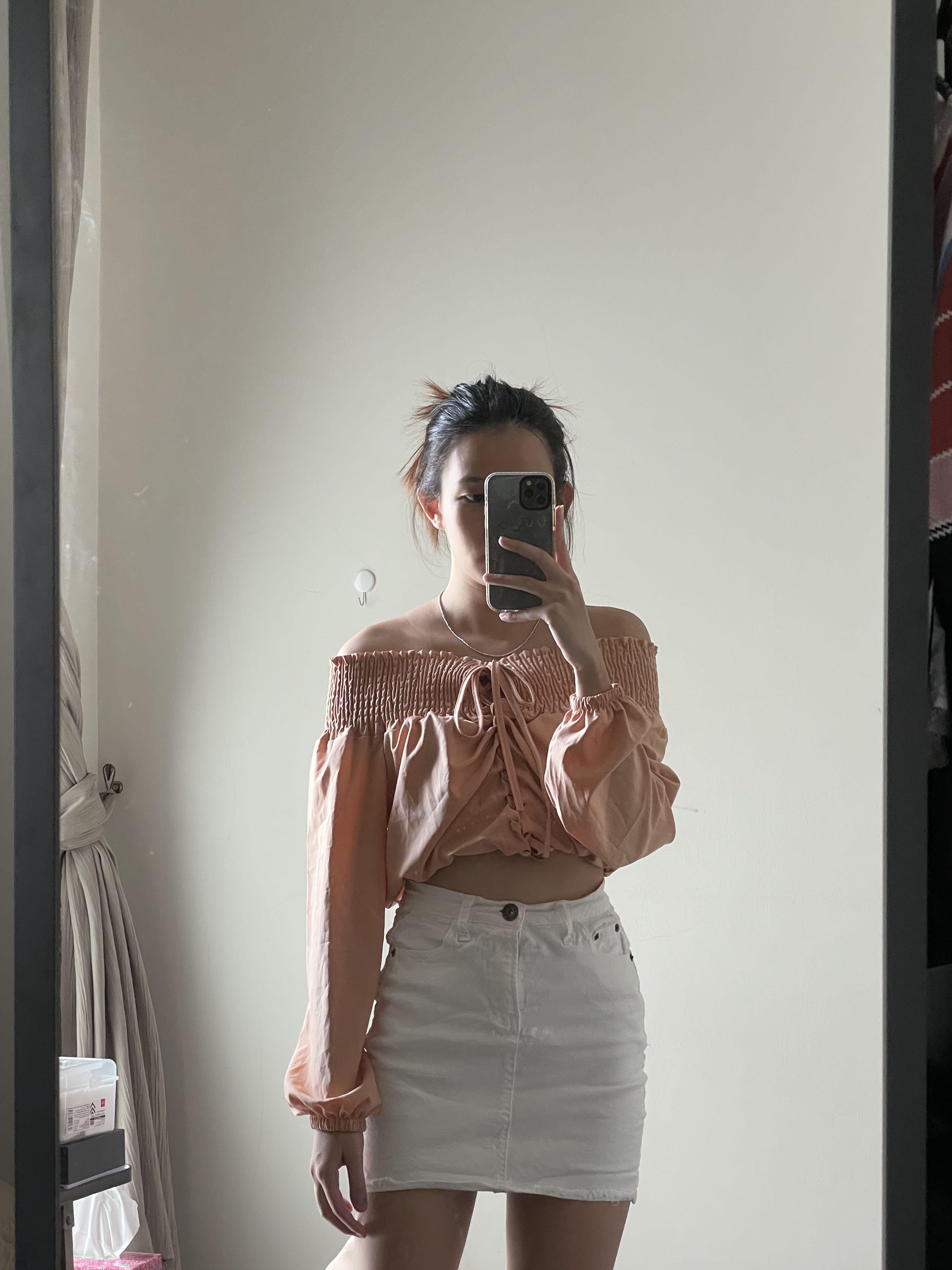 Peach off shoulder top Women s Fashion Tops Sleeveless on Carousell