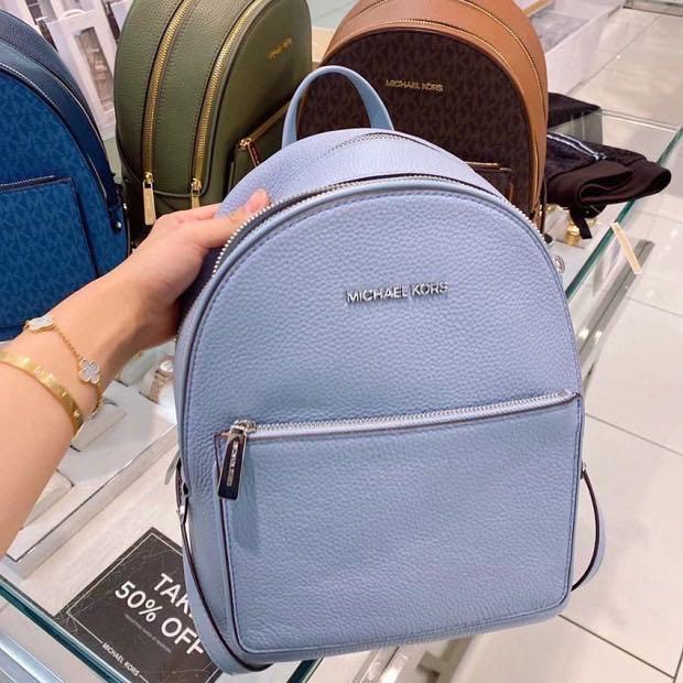 Michael Kors ADINA Pale Blue Pebbled Leather Medium Backpack