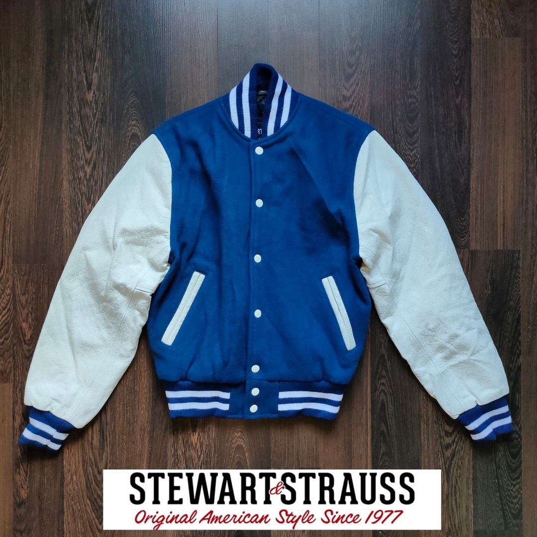 Stewart & Strauss Varsity Letterman Jackets Since 1977 - Columbia Blue White