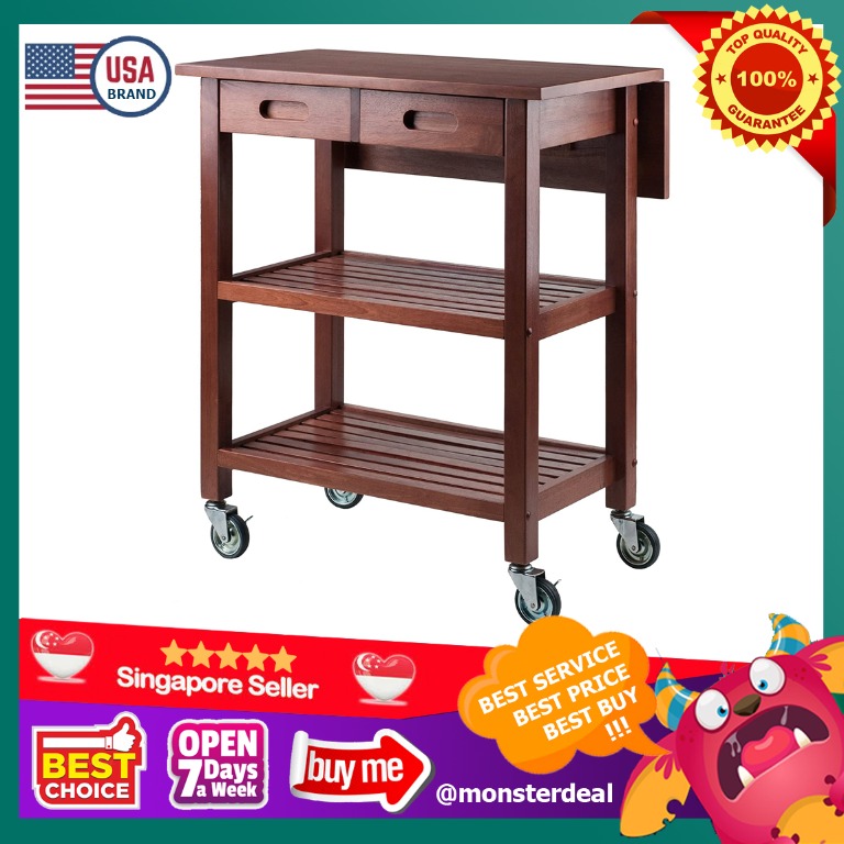 Winsome Wood Jonathan Kitchen Walnut Kitchen Island with Wine ...