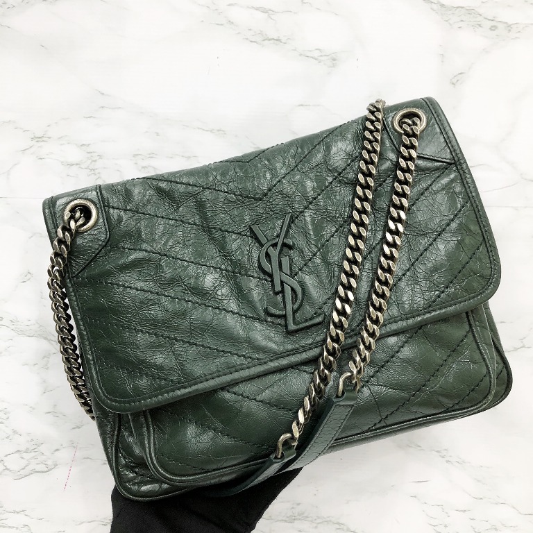 YSL 498894 NIKI MEDIUM PATENT GREEN CHAIN SHOULDER BAG 217020990