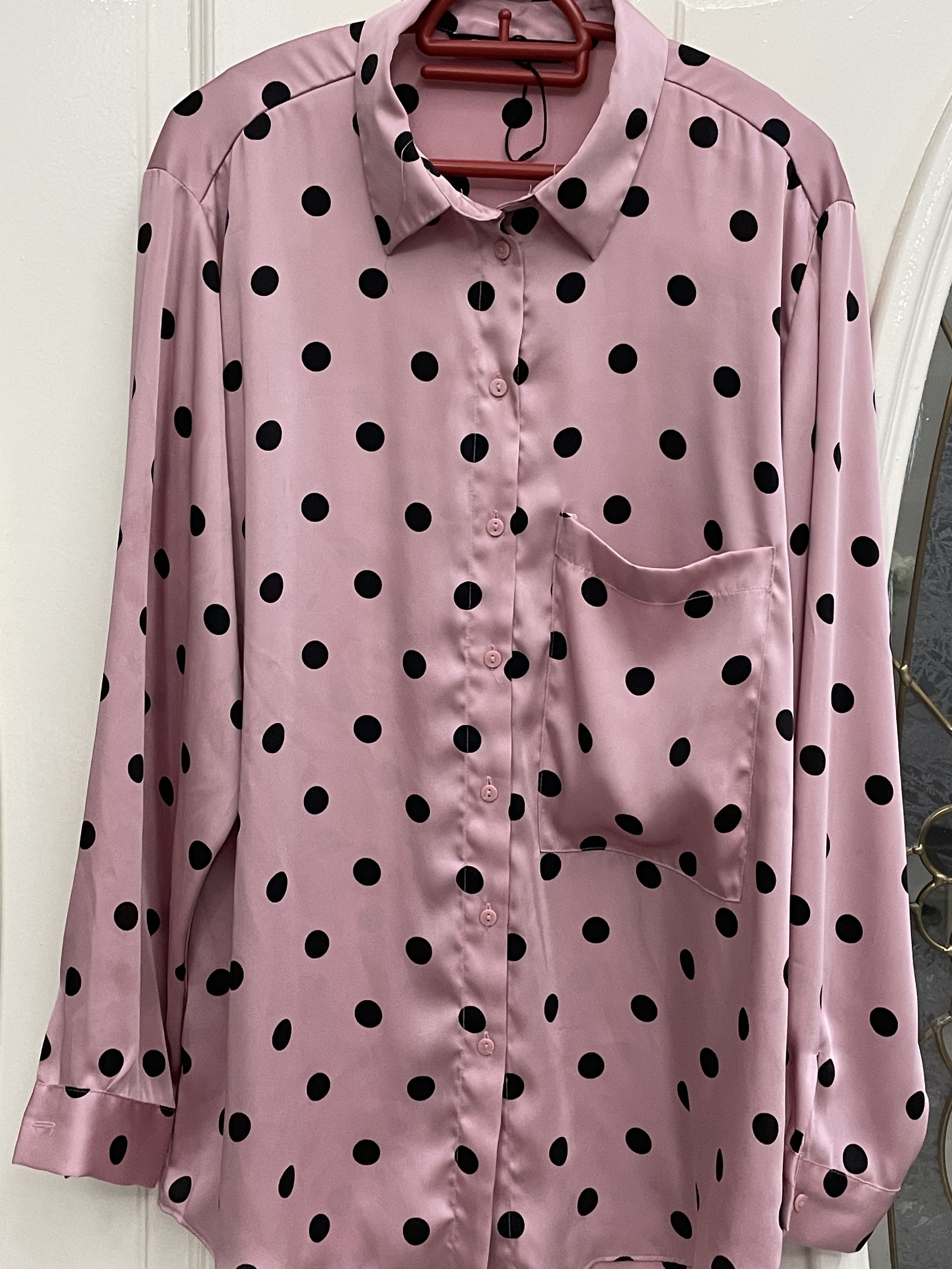 Zara, Tops, Pink And Black Polka Dot Blouse