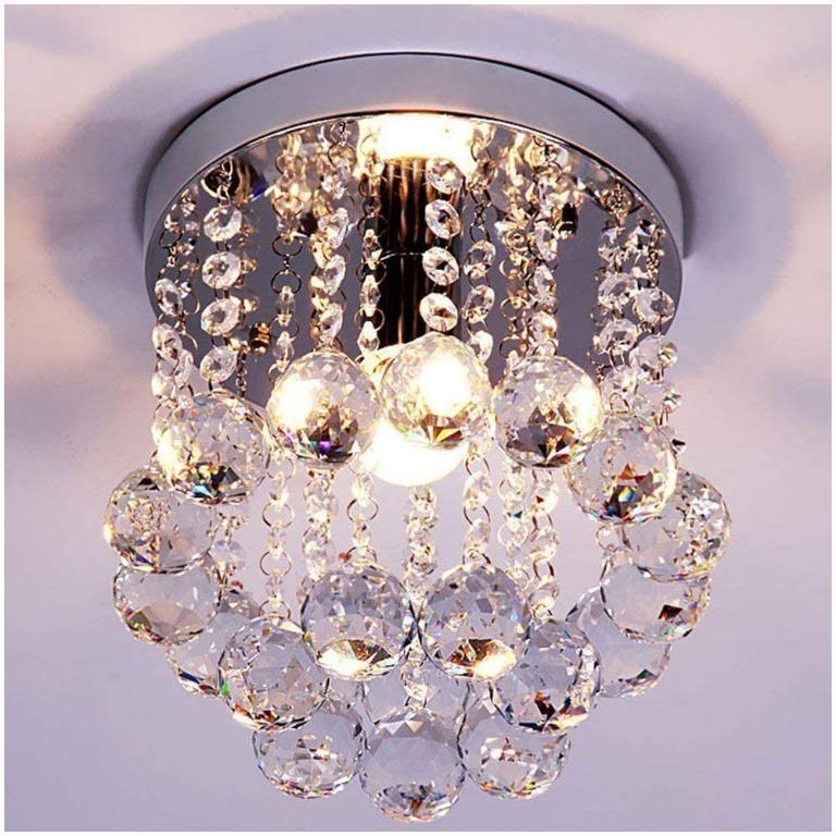 Zeefo Crystal Chandeliers Light Mini Style Modern Décor Flush Mount Fixture With Ceiling Lamp For Hallway Bar Kitchen Dining Room Kids 8 Inch Furniture Home Living Lighting Fans - Crystal Ceiling Lamp Decor