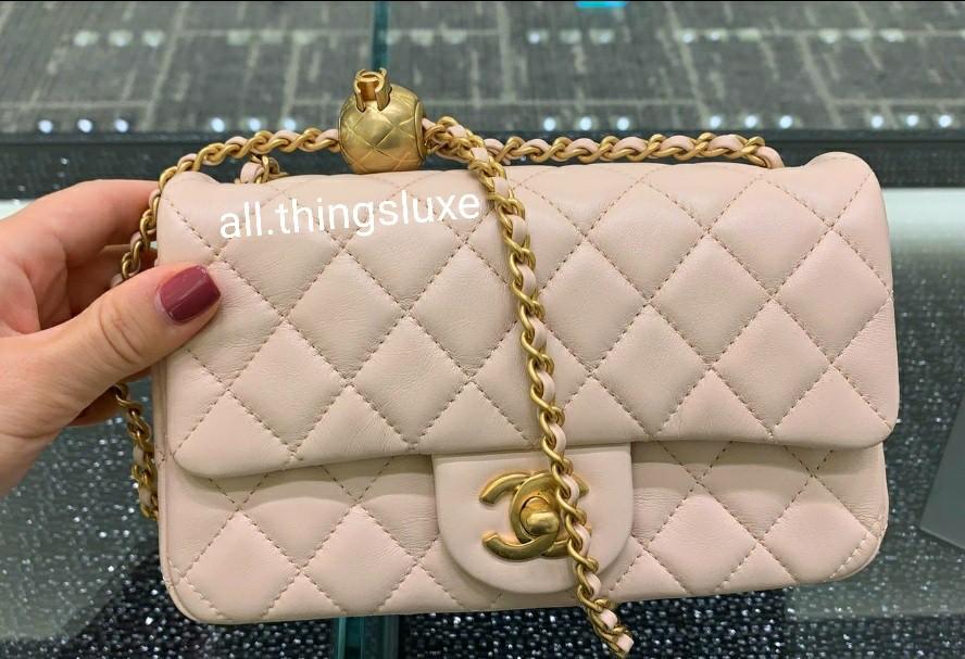 delete CHANEL 22C Beige Pearl Crush Square Mini GHW *New