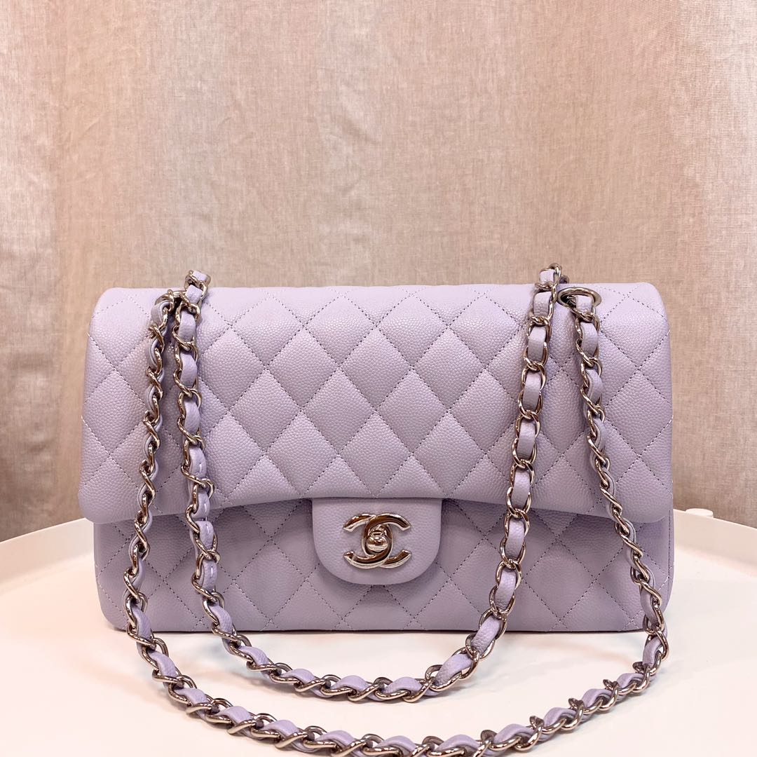 Authentic Chanel 21K Light Purple Medium Classic Flap bag in