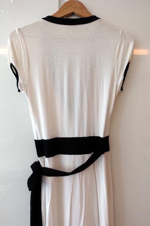 Bebe white wrap dress with black trim