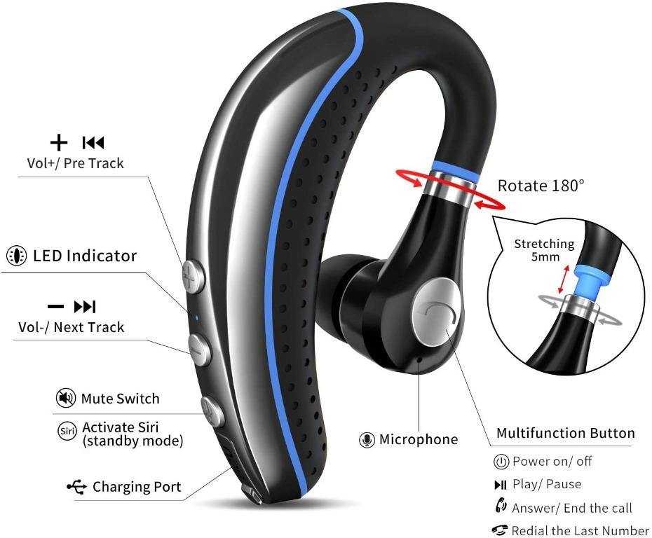 BNIB FIMITECH A8 Wireless Bluetooth V5 1 Sided Earpiece for Driver Ultralight Hands Free with 270