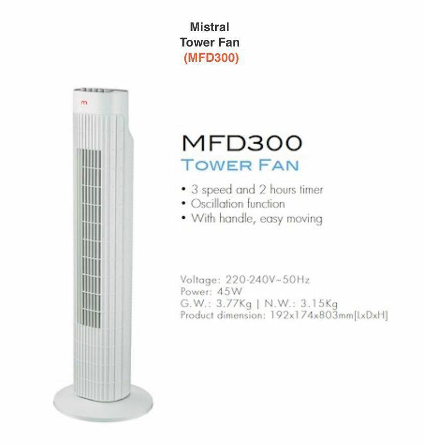 BNIB Mistral Mechanical Tower Fan MFD300, Furniture & Home Living