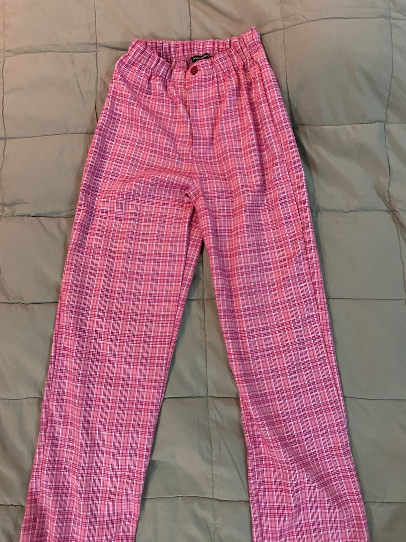 Brandy melville pink plaid pants sales