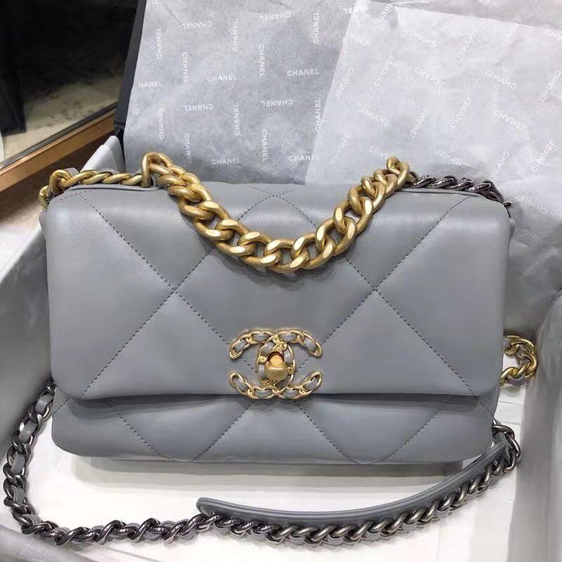 Chanel Large classic flap bag with silver hardware in elephant grey calf  leather  Unique Designer Pieces