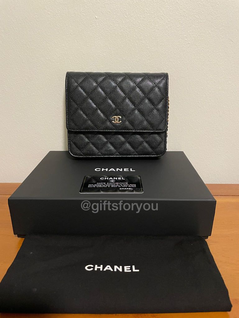 Chanel Classic Square WOC Black Caviar LGHW, Luxury, Bags