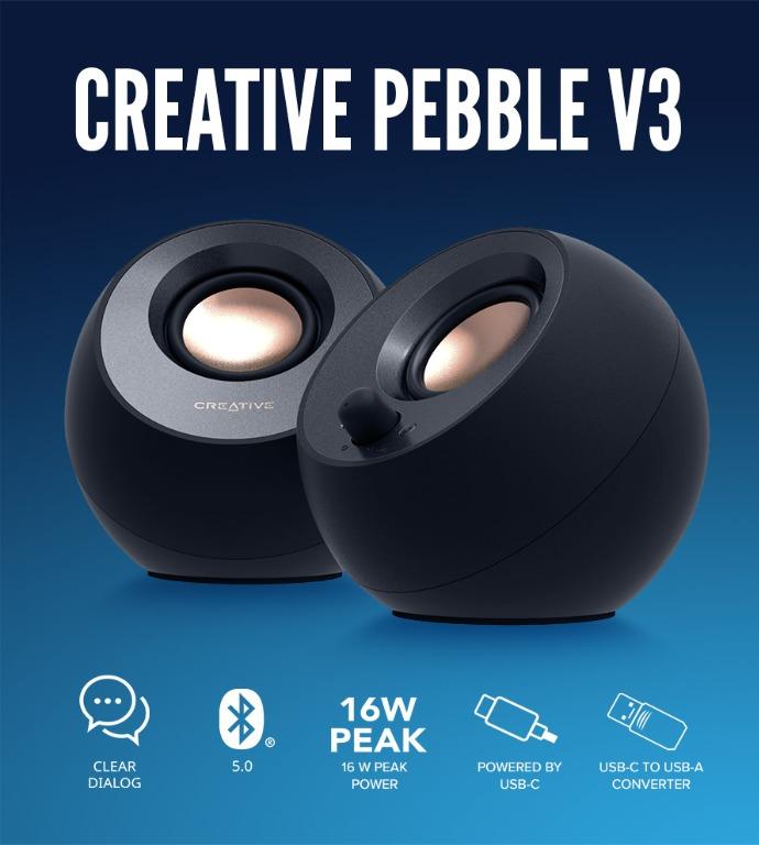  Creative Pebble V3 Minimalistic 2.0 USB-C Desktop Speakers with  USB Audio, Clear Dialog Enhancement, Bluetooth 5.0, 8W RMS with 16W Peak  Power, USB-A Converter Included (White) : Electronics