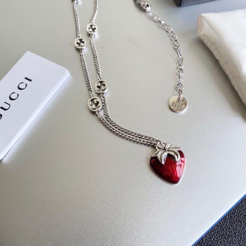 Gucci, Jewelry, Gucci Interlocking Gg Strawberry Necklace In Sterling  Silver