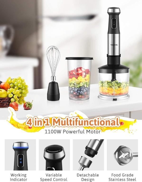 H1400 YISSVIC 1100W Hand Blender 4 in 1 Stick Blender with 800ml Beaker