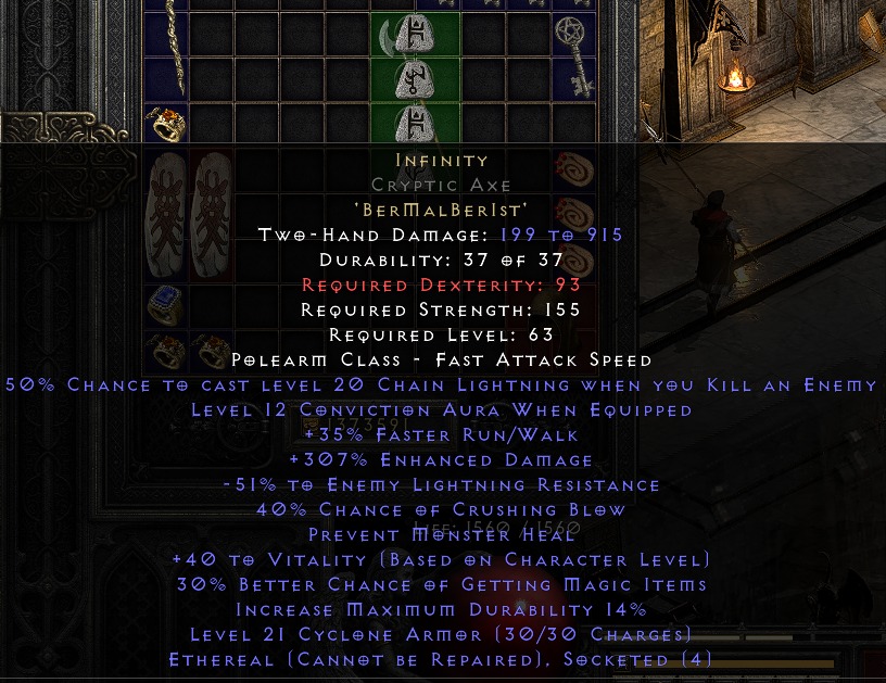 'Infinity' Runeword (Eth Cryptic Axe) Diablo II Resurrected (D2R