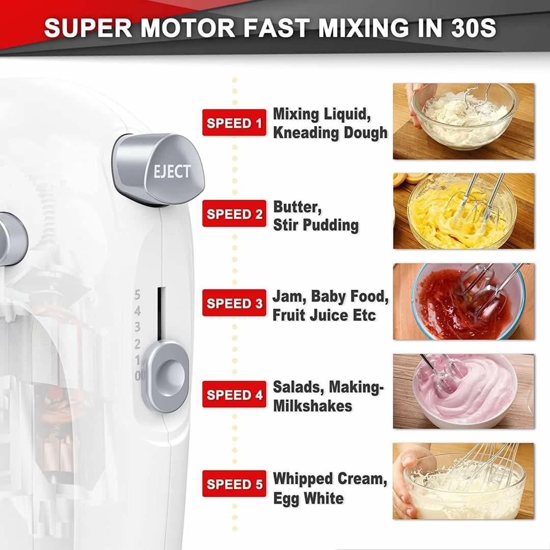 Lord Eagle Hand Mixer Electric Whisk, 400W Power Handheld Mixer for Baking Cake Egg Cream Food