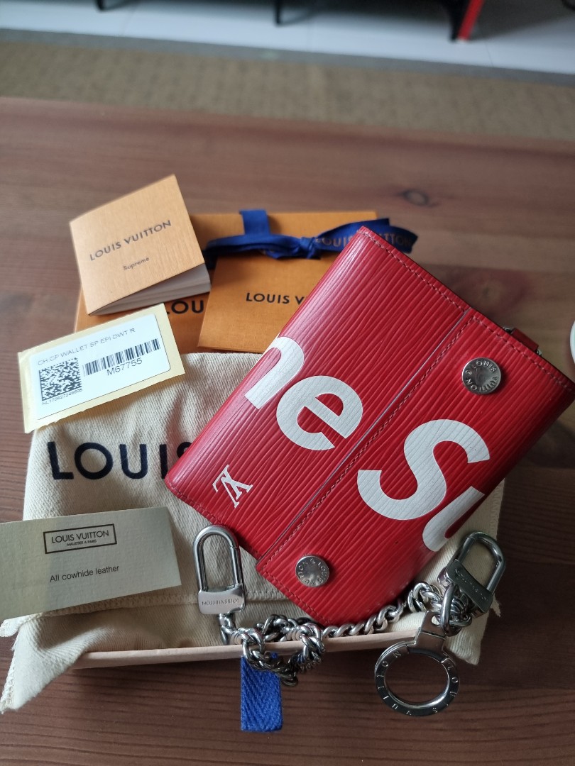 Louis Vuitton x Supreme Chain Wallet Epi Red, Luxury, Bags