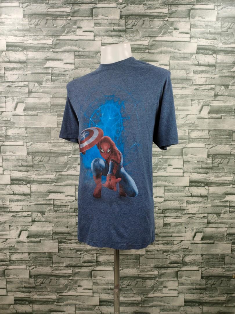 Marvel Civil War Spider Man Captain America Sheild Navy Blue Shirt, Men