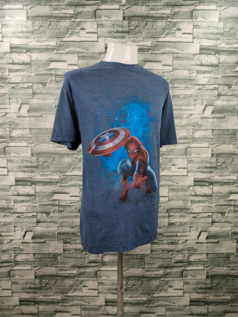 Marvel Civil War Spider Man Captain America Sheild Navy Blue Shirt, Men