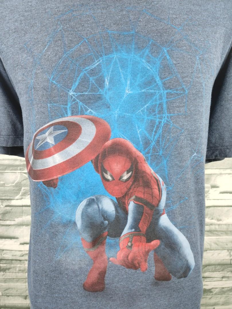 Marvel Civil War Spider Man Captain America Sheild Navy Blue Shirt, Men
