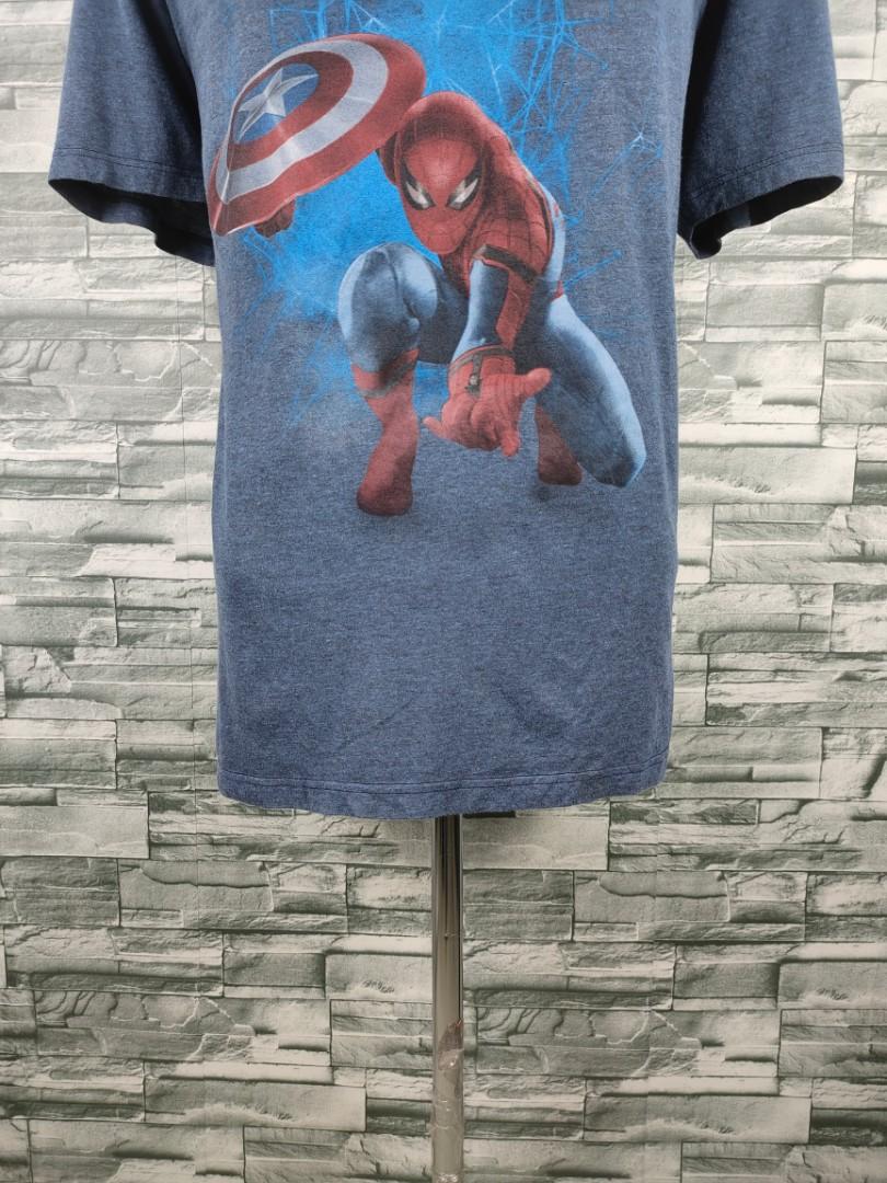 Marvel Civil War Spider Man Captain America Sheild Navy Blue Shirt, Men
