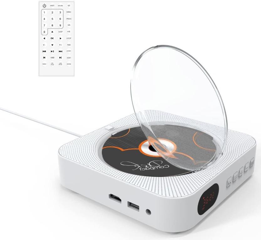 Portable DVD Player, Bluetooth 4.2 Wall Mount CD/DVD Bluetooth Audio and Video Playback With