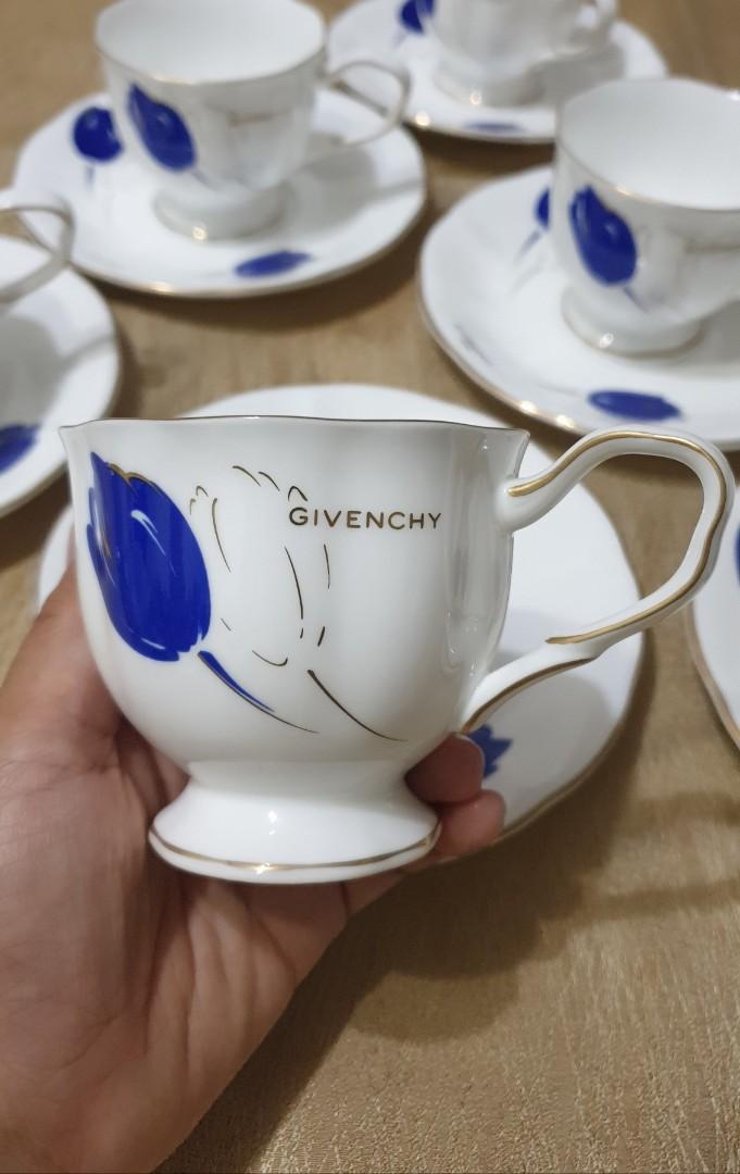 Rare Givenchy Blue Tulip Tea Cup Set Footed, Furniture & Home Living