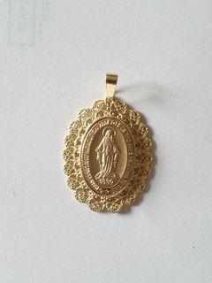 Religious Miraculous Medal 14k italian solid gold yellow gold pendant