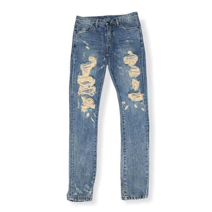 Saint Laurent Ripped Destroy Skinny Jeans Fesyen Pria Pakaian Bawahan di Carousell