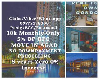 Studio 10K Monthly 1BR PASIG NO DOWNPAYMENT MOVEIN RENT TO OWN Condo KASARA EASTWOOD ORTIGAS BGC