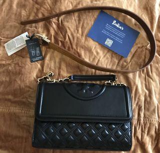 Authentic Original Tory Burch Convertible Fleming (Black) with Free Original Cortefiel Reversible Belt Size Small &  Make up Forever Cosmetic Bag