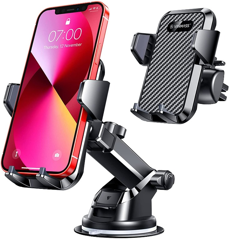 VANMASS Car Phone Holder,[Master Anti-Vibration]Phone Mount for Car,[Strong  Suction]Universal Dashboard Windscreen Vent Handsfree Stand, Compatible  with iPhone 13 12 11 Samsung Galaxy S21 A12,Black, Mobile Phones  Gadgets,  Mobile  Gadget Accessories,