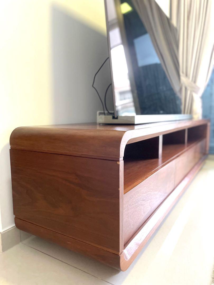 Walnut wood tv console cabinet, Furniture & Home Living, Furniture, TV