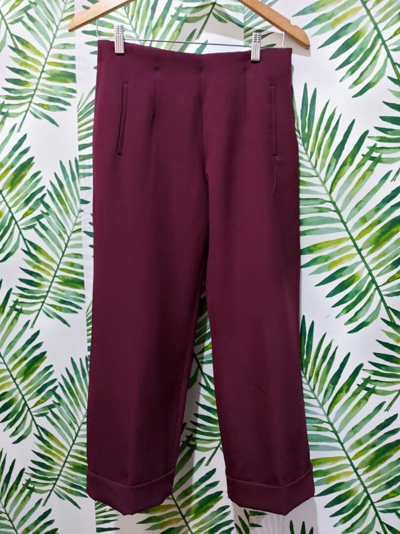 Large pants Zara Burgundy size XS International in Viscose  16189227