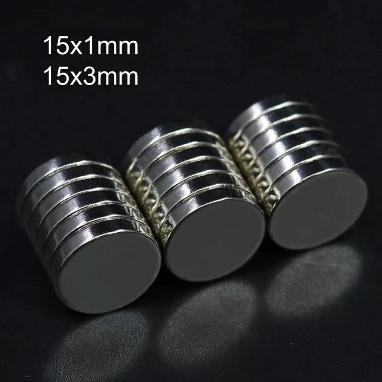 10x N50 Neodymium Magnets – 15x3mm Round Disc, Strong Rare-Earth Magnets